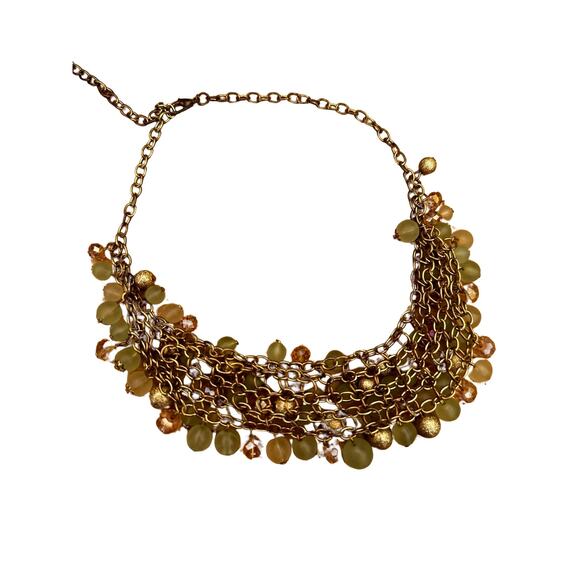 Green Gold Pink Beaded Collar Necklace - Picture 5 of 6